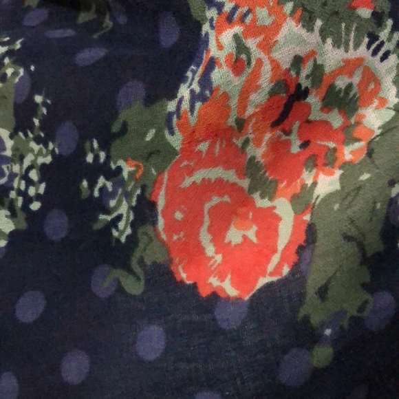 Large Lightweight Scarf-Floral/Polka Dot-Navy/Red-72x27-EUC - Picture 2 of 11